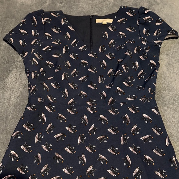 LOFT Navy Dress with Pink Feather Design - Picture 2 of 5